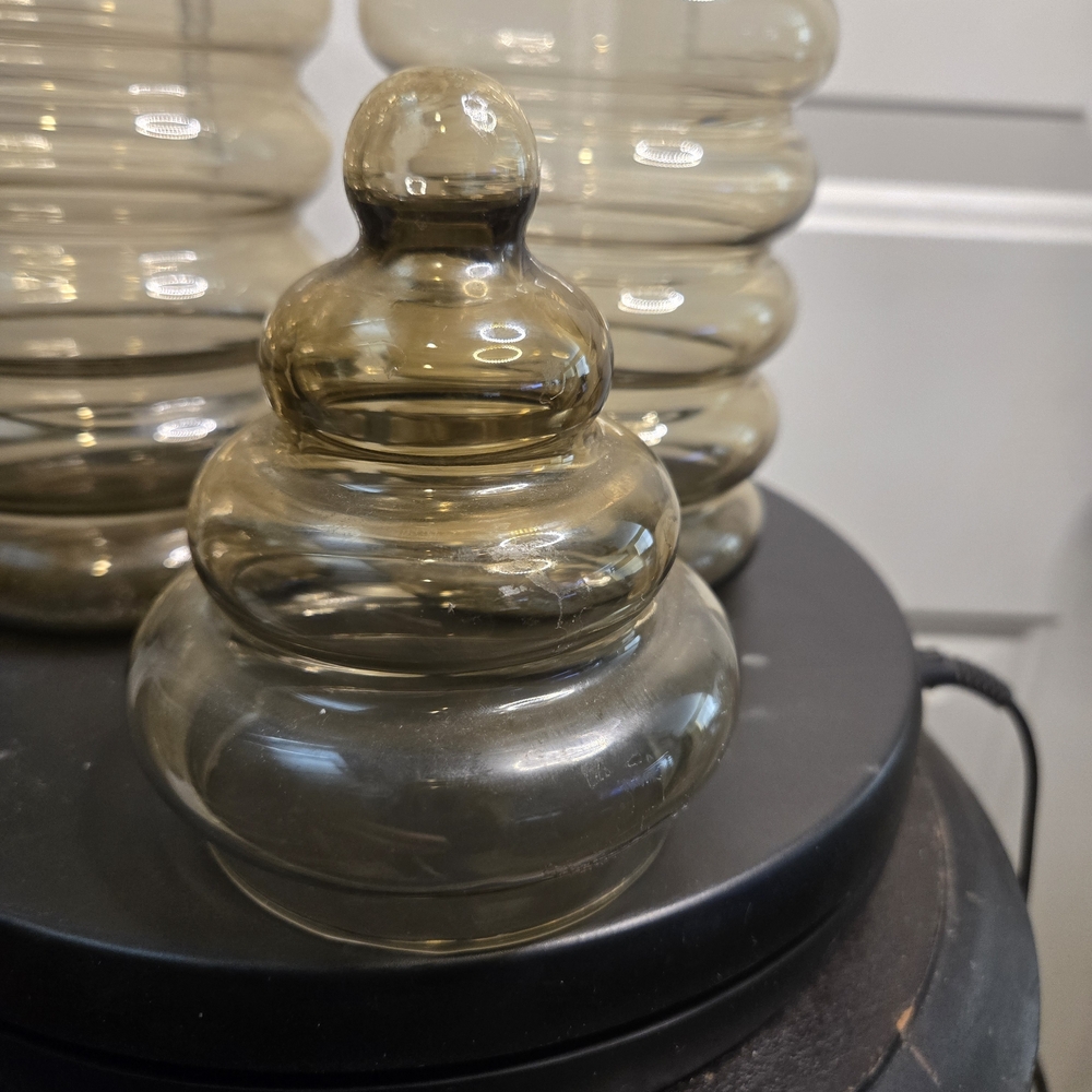 Holmegaard Primula Smoke Glass Lidded Apothecary Jar Spiral Vase Set Of 2 - Picture 10 of 15
